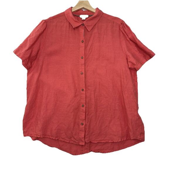 Sundance Button Front LinenTop Womens Large Coral Preppy Quiet Luxury - Picture 1 of 11